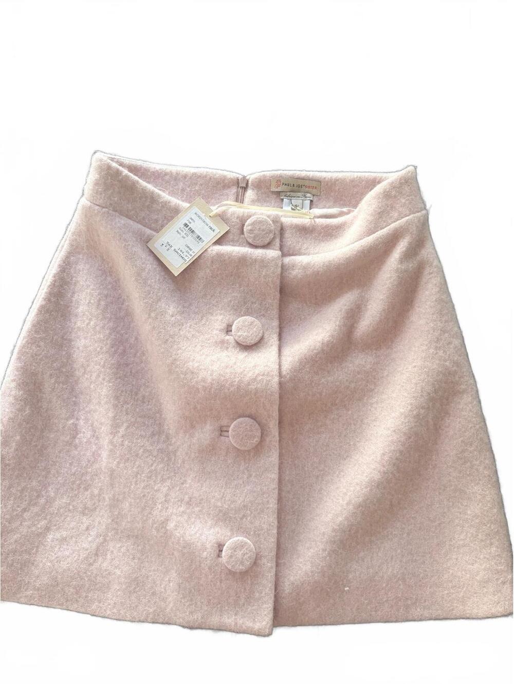 Paul & Joe Sister Pink Wool Blend Button Front Skirt Size 42